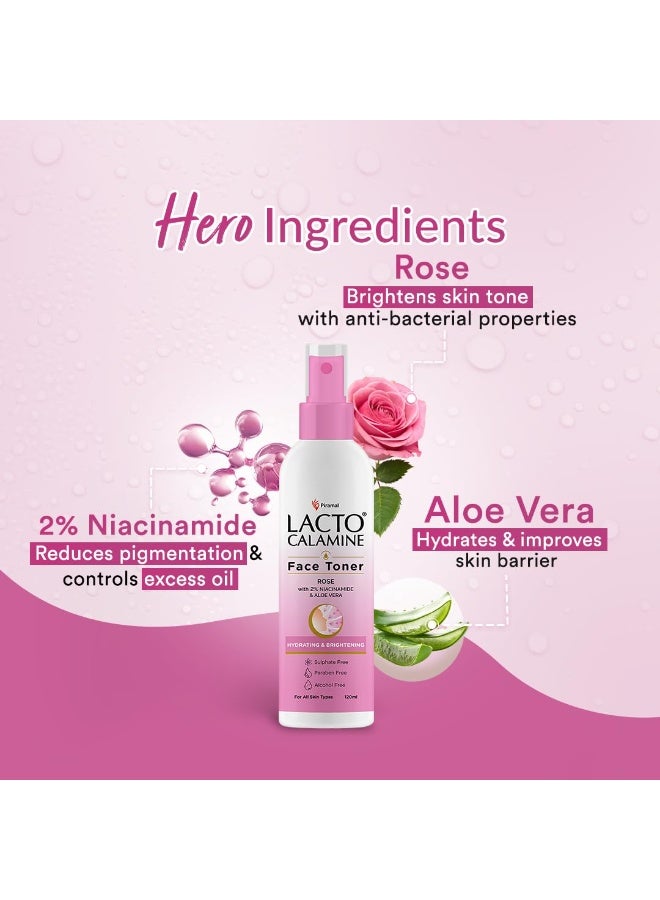 Lacto Calamine Rose Water Toner For Glowing Skin | 120ml | Gulab Jal Face Toner | Rosewater with Aloe Vera & 2% Niacinamide | Cleanses, Hydrates & Moisturises Skin | No Sulphate, Alcohol, & Parabens - Image 3